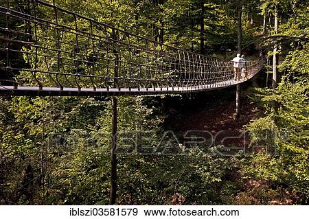 "Suspension bridge along the Waldskulpturenweg forest sculpture trail in Wittgenstein-Sauerland, Kuhhude, Bad Berleburg, North Rhine-Westphalia, Germany, Europe" View Large Photo Image Stock Photo - "Suspension bridge along the Waldskulpturenweg forest sculpture trail in Wittgenstein-Sauerland, Kuhhude, Bad Berleburg, North Rhine-Westphalia, Germany, Europe". Fotosearch