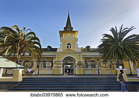 Stock Photography - "Swakopmund Hotel, in the old train station building, Swakopmund, Erongo Region, Namibia, Africa". Fotosearch