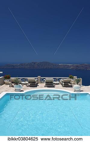 Stock Photography - "Swimming Pool, Hotel, Imerovigli, Santorini, Cyclades, Greece, Europe". Fotosearch