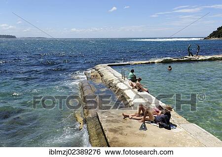 Stock Photograph - "Swimming pool in the sea near Manly Beach, North Sydney, New South Wales, NSW, Pacific Ocean, Australia, Oceania". Fotosearch