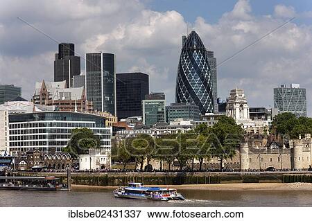 Stock Photo - "Swiss Re Tower, The Gherkin, Financial District, River Thames, London, England, United Kingdom, Europe". Fotosearch