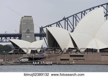 Stock Image - "Sydney Opera House on Bennelong Point, Sydney Harbour Bridge, Sydney, New South Wales, NSW, Australia, Oceania". Fotosearch