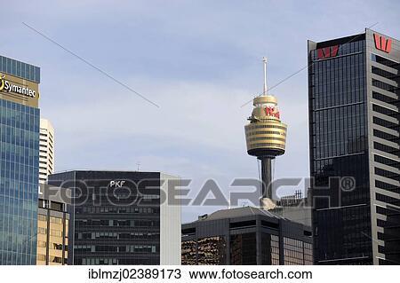 Stock Image - "Sydney Tower, AMP television tower, Central Business District, CBD, Sydney City, Sydney, New South Wales, NSW, Australia, Oceania". Fotosearch