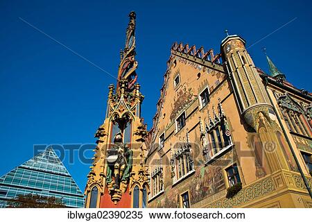 "Syrlinbrunnen well in front of the town hall, a landmark and the oldest well of Ulm, the public library and the town hall at the back, Ulm, Baden-Wuerttemberg, Germany, Europe, PublicGround, Europe" View Large Photo Image Stock Photography - "Syrlinbrunnen well in front of the town hall, a landmark and the oldest well of Ulm, the public library and the town hall at the back, Ulm, Baden-Wuerttemberg, Germany, Europe, PublicGround, Europe". Fotosearch