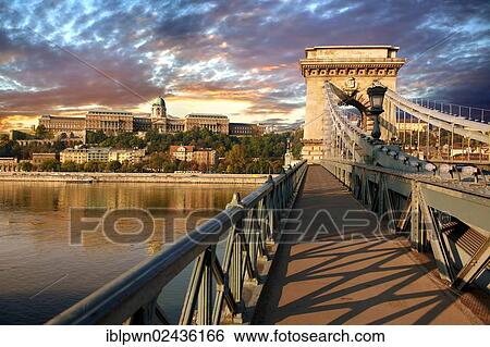 "Szechenyi Lanchid Chain Bridge, suspension bridge over the Danube between Buda and Pest, Budapest, Hungary, Europe" View Large Photo Image Stock Photograph - "Szechenyi Lanchid Chain Bridge, suspension bridge over the Danube between Buda and Pest, Budapest, Hungary, Europe". Fotosearch