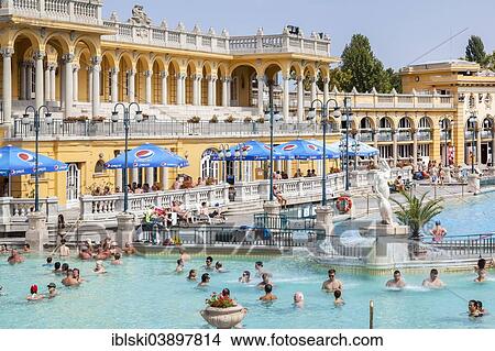 Picture - "Szechenyi Thermal Bath or Szechenyi-gyogyfurdo, Neo-Baroque style, the largest medicinal bath in Europe, Budapest, Hungary, Europe". Fotosearch