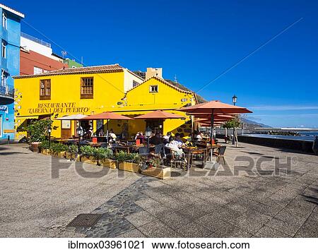 Stock Image - "Taberna del Puerto"""" restaurant, Puerto de Tazacorte, La Palma, Canary Islands, Spain, Europe". Fotosearch