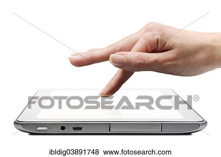 Tablet app being selected by a finger on the touchscreen View Large Photo Image Stock Photo - Tablet app being selected by a finger on the touchscreen. Fotosearch