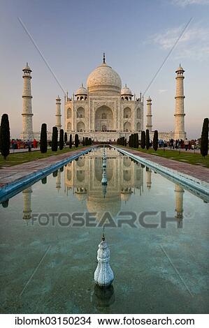 Picture - "Taj Mahal, mausoleum, UNESCO World Heritage Site, reflected in a pool of water, Agra, Uttar Pradesh, India, Asia". Fotosearch