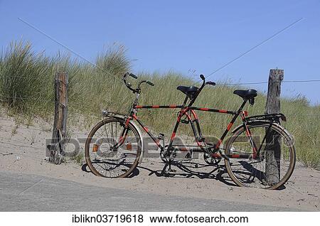 "Tandem leaning against a fence in the dunes, Heiligenhafen, Schleswig-Holstein, Germany, Europe" View Large Photo Image Stock Photo - "Tandem leaning against a fence in the dunes, Heiligenhafen, Schleswig-Holstein, Germany, Europe". Fotosearch