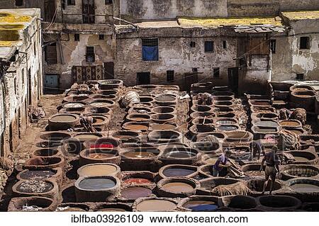 "Tanneries where animal hides are traditionally tanned by hand, Fes, Morocco, Africa" View Large Photo Image Stock Photo - "Tanneries where animal hides are traditionally tanned by hand, Fes, Morocco, Africa". Fotosearch