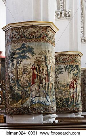 Stock Image - "Tapestries in the abbey church, Kremsmuenster Abbey, Traunviertel region, Upper Austria, Austria, Europe". Fotosearch