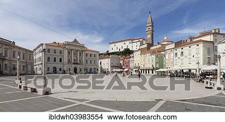 "Tartini Square with the Town Hall and Church of St. George, Piran, Istria, Slovenia, Europe" View Large Photo Image Picture - "Tartini Square with the Town Hall and Church of St. George, Piran, Istria, Slovenia, Europe". Fotosearch