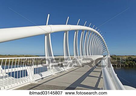 Stock Photo - "Te Rewa Rewa Bridge against a blue sky, New Plymouth, Taranaki Region, New Zealand, Oceania". Fotosearch