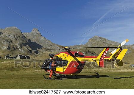 Stock Photo - Team of the Securite Civile rescue organization preparing themselves for duty in Vallee d'Ossoue in the French Western Pyrenees, France, Europe, PublicGround, Europe. Fotosearch
