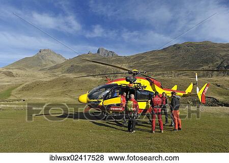Stock Photo - Team of the Securite Civile rescue organization preparing themselves for duty in Vallee d'Ossoue in the French Western Pyrenees, France, Europe, PublicGround, Europe. Fotosearch