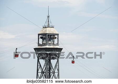 "Teleferic cableway, Teleferic de Montjuic, with the Torre de San Sebastia, Barcelona, Catalonia, Spain, Europe" View Large Photo Image Stock Photography - "Teleferic cableway, Teleferic de Montjuic, with the Torre de San Sebastia, Barcelona, Catalonia, Spain, Europe". Fotosearch