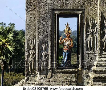 "Temple dancer or apsara in a window of the temple of Angkor Wat beside apsara reliefs, UNESCO World Cultural Heritage Site, Siem Reap, Siem Reap Province, Cambodia, Asia" View Large Photo Image Stock Photograph - "Temple dancer or apsara in a window of the temple of Angkor Wat beside apsara reliefs, UNESCO World Cultural Heritage Site, Siem Reap, Siem Reap Province, Cambodia, Asia". Fotosearch