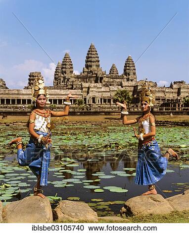 "Temple dancers or apsaras at the Lotus Pond in front of the temple of Angkor Wat, UNESCO World Cultural Heritage Site, Siem Reap, Siem Reap Province, Cambodia, Asia" View Large Photo Image Stock Image - "Temple dancers or apsaras at the Lotus Pond in front of the temple of Angkor Wat, UNESCO World Cultural Heritage Site, Siem Reap, Siem Reap Province, Cambodia, Asia". Fotosearch
