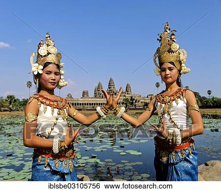 "Temple dancers or apsaras at the Lotus Pond in front of the temple of Angkor Wat, UNESCO World Cultural Heritage Site, Siem Reap, Siem Reap Province, Cambodia, Asia" View Large Photo Image Stock Photograph - "Temple dancers or apsaras at the Lotus Pond in front of the temple of Angkor Wat, UNESCO World Cultural Heritage Site, Siem Reap, Siem Reap Province, Cambodia, Asia". Fotosearch