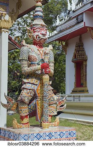 Stock Photograph - "Temple guardian at the Wat Samret Temple, Ko Samui, Surat Thani province, Thailand, Asia". Fotosearch