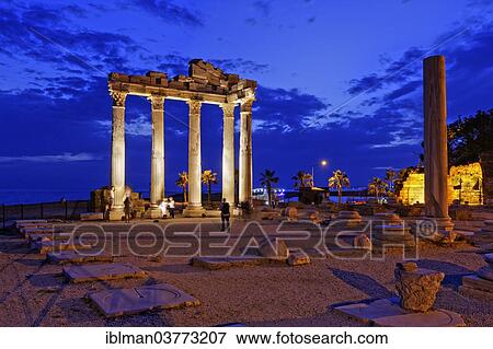 "Temple of Apollo at night, ancient city of Side, Pamphylia, Antalya Province, Turkey, Asia" View Large Photo Image Stock Photo - "Temple of Apollo at night, ancient city of Side, Pamphylia, Antalya Province, Turkey, Asia". Fotosearch