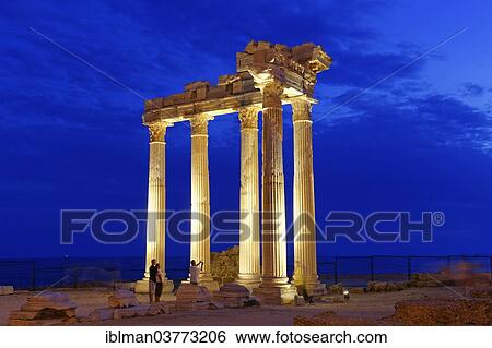 Stock Photograph - "Temple of Apollo at night, ancient city of Side, Pamphylia, Antalya Province, Turkey, Asia". Fotosearch