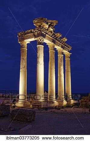 Stock Photography - "Temple of Apollo at night, ancient city of Side, Pamphylia, Antalya Province, Turkey, Asia". Fotosearch
