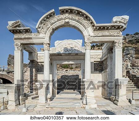 Stock Photo - "Temple of Hadrian with a restored gable, a so-called Syrian gable, ancient city of Ephesus, UNESCO World Heritage Site, Selcuk, Izmir Province, Turkey, Asia". Fotosearch