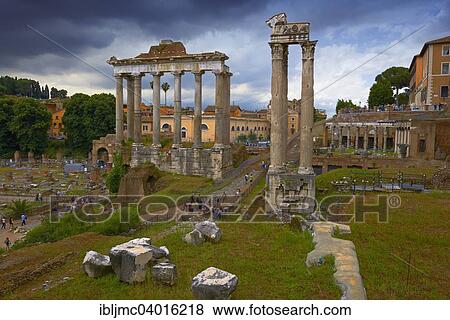 Stock Photo - "Temple of Saturn, Temple of Vespasian and Titus, Roman Forum, Rome, Lazio, Italy, Europe". Fotosearch