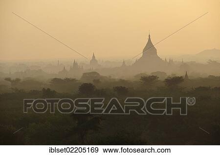 Stock Photo - "Temples and pagodas in the morning light, Bagan, Burma, Myanmar, Southeast Asia, Asia". Fotosearch