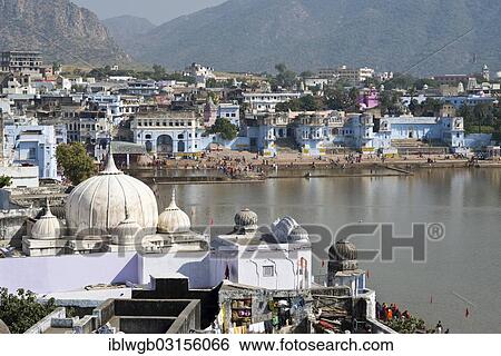 "Temples, buildings and ghats in the holy Pushkar Lake, Hindu pilgrimage site, Pushkar, Rajasthan, India, Asia" View Large Photo Image Stock Photograph - "Temples, buildings and ghats in the holy Pushkar Lake, Hindu pilgrimage site, Pushkar, Rajasthan, India, Asia". Fotosearch