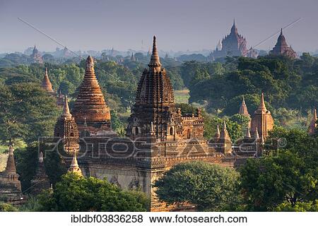 Stock Photo - "Temples, stupas and pagodas in the temple complex of the Plateau of Bagan, Mandalay Division, Myanmar or Burma". Fotosearch