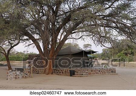Stock Photo - "Tent, Brandberg White Lady Lodge, near the dry riverbed of the Ugab river, Damaraland, Namibia, Africa". Fotosearch