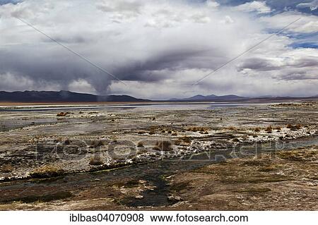 Stock Photo - "Termas de Polques hot springs with water spouts forming, Bolivian Altiplano or Bolivian Plateau, Bolivia, South America". Fotosearch
