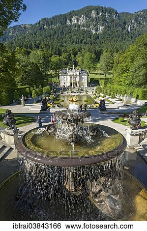 Stock Photograph - "Terrace gardens with the Naiad fountain in the grounds of Schloss Linderhof Palace, Upper Bavaria, Bavaria, Germany, Europe". Fotosearch