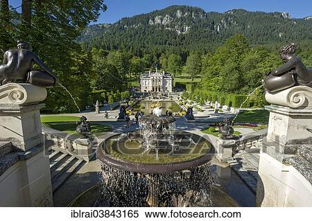 Stock Photography - "Terrace gardens with the Naiad fountain in the grounds of Schloss Linderhof Palace, Upper Bavaria, Bavaria, Germany, Europe". Fotosearch