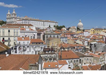 Terrace Portas do Sol, Gates to the Sun, Largo das Portas do Sol, overlooking the Alfama rooftops with The Church, Monastery of Sao Vicente de Fora, Mosteiro, Igreja de Sao Vicente de Fora, Lisboa, Lisbon, Portugal, Europe View Large Photo Image Stock Photo - Terrace Portas do Sol, Gates to the Sun, Largo das Portas do Sol, overlooking the Alfama rooftops with The Church, Monastery of Sao Vicente de Fora, Mosteiro, Igreja de Sao Vicente de Fora, Lisboa, Lisbon, Portugal, Europe. Fotosearch