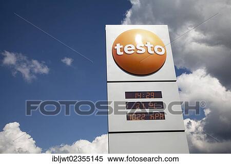 Stock Photography - "Testo outdoor display for time, temperature and air pressure readings, Testo is the world market leader in portable metrology, Titisee-Neustadt, Black Forest, Baden-Wuerttemberg, Germany, Europe, PublicGround, Europe". Fotosearch