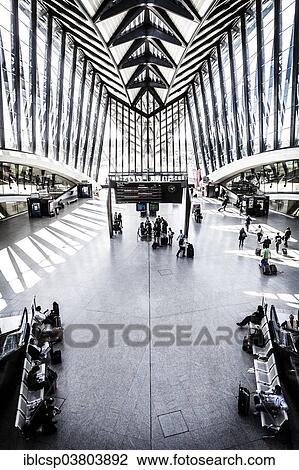 Stock Image - "TGV station at Lyon airport, by architect Santiago Calatrava, Lyon, Rhone-Alpes, France, Europe". Fotosearch