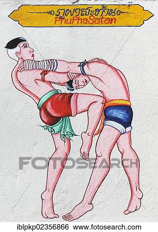 "Thai boxing mural, Chiang Mai, Thailand, Asia" View Large Photo Image Stock Photograph - "Thai boxing mural, Chiang Mai, Thailand, Asia". Fotosearch