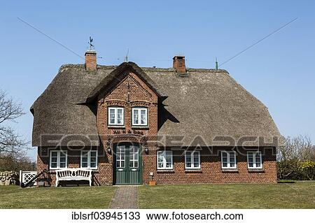 Stock Image - "Thatched cottage, List, Hornum, Sylt, Schleswig-Holstein, Germany, Europe". Fotosearch