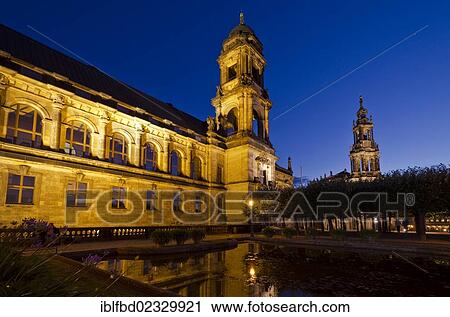 "The """"Altes Staendehaus"""" at """"Bruehlsche Terasse"""" at night, the church """"Hofkirche"""" in the back. Dresden, Germany, Europe" View Large Photo Image Stock Image - "The """"Altes Staendehaus"""" at """"Bruehlsche Terasse"""" at night, the church """"Hofkirche"""" in the back. Dresden, Germany, Europe". Fotosearch