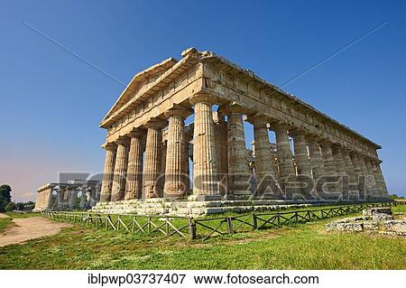 Stock Photo - "The ancient Doric Greek Temple of Hera, 460-450 BC, Paestum archaeological site, Paestum, Capaccio, Campania, Italy, Europe". Fotosearch