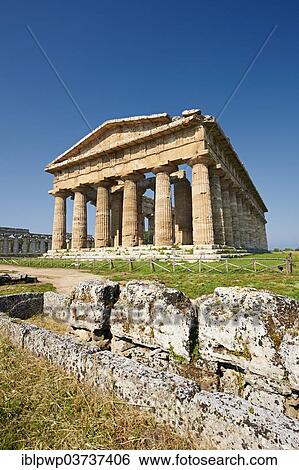 Stock Photograph - "The ancient Doric Greek Temple of Hera, 460-450 BC, Paestum archaeological site, Paestum, Capaccio, Campania, Italy, Europe". Fotosearch