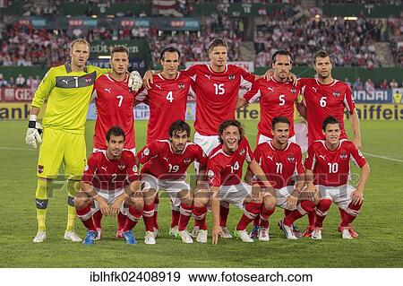 Stock Photo - "The Austrian team during the national anthem before the WC qualifier soccer game on September 11, 2012 in Vienna, Austria, Europe". Fotosearch