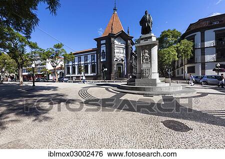 "The Banco de Portugal with the monument to Joao Goncaves Zarco, Av Arriaga in the old town of Funchal, Santa Luzia, Funchal, Madeira, Portugal, Europe" View Large Photo Image Stock Photograph - "The Banco de Portugal with the monument to Joao Goncaves Zarco, Av Arriaga in the old town of Funchal, Santa Luzia, Funchal, Madeira, Portugal, Europe". Fotosearch