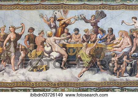 "The Banquet of the Gods, by Raphael or Raffaello Sanzio of Urbino, ceiling fresco depicting the marriage of Cupid and Psyche, Villa Farnesina, Trastevere, Rome, Lazio, Italy, Europe" View Large Photo Image Stock Photo - "The Banquet of the Gods, by Raphael or Raffaello Sanzio of Urbino, ceiling fresco depicting the marriage of Cupid and Psyche, Villa Farnesina, Trastevere, Rome, Lazio, Italy, Europe". Fotosearch