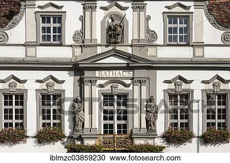 "The baroque facade of the Town Hall, 1721, sculpture of Lady Justice at the top, Wangen, Allgau, Bavaria, Germany. " View Large Photo Image Stock Image - "The baroque facade of the Town Hall, 1721, sculpture of Lady Justice at the top, Wangen, Allgau, Bavaria, Germany. ". Fotosearch
