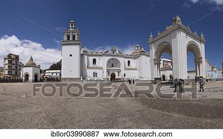 Stock Photo - "The Basilica of Nuesta Senora de la Candelaria, also known as the Basilica of the Virgen de Copacabana or the Virgen Negra, Copacabana, Laz Paz, Bolivia, South America". Fotosearch